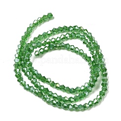 ガラスビーズ連売り  ABカラーメッキ  多面カット  双円錐形  ライムグリーン  2.9~3.3x2mm  穴：0.5mm  約135~140個/連  38~40cm&nbsp;EGLA-S056-2mm-06