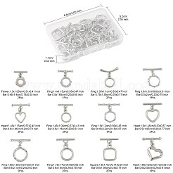 20種類のスタイルの合金トグル留め具12個  カドミウムフリー＆鉛フリー  ラックめっき  混合図形  プラチナ  ハート：14.5x11.5x1.5mm  穴：1.8mm  バー：6x18.5x3mm  穴：1.8mm&nbsp;FIND-FS0004-53P