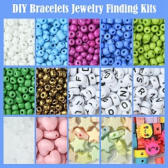 DIYブレスレットジュエリー検索キット  ガラスシードビーズ入り  アクリルビーズ  ミックスカラー  4mm  穴：1.5mm  5色  12 G /カラー  60グラム&nbsp;DIY-FS0007-83
