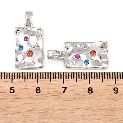 真鍮製マイクロパヴェキュービックジルコニアペンダント  長方形チャーム  ステンレス鋼色  19.5x11.5x3mm  穴：2.5x4.5mm&nbsp;KK-D223-02P