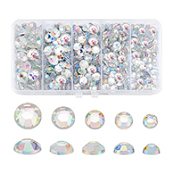 430個 5種類のプラスチックカボション  フラットラウンド  クリアAB  6~10mm  430個/セット&nbsp;FIND-PH0021-48B