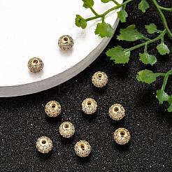 真鍮製キュービックジルコニアビーズ  カドミウムフリー＆鉛フリー  ラウンド  ゴールドカラー  6mm  穴：1.5mm&nbsp;ZIRC-F001-02G-6MM
