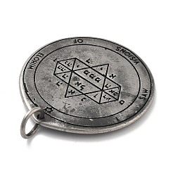 304ステンレスペンダント  丸カン付き  ソロモンの鍵が付いたフラットラウンド  アンティークシルバー  45x42.5x2.5mm  穴：8mm&nbsp;STAS-V008-22AS-01