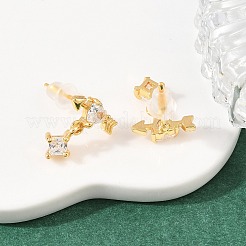 ハート真鍮マイクロパヴェクリアキュービックジルコニアダングルスタッドピアス  18KGP本金メッキ  13.5x11mm&nbsp;EJEW-A150-02G