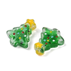 ガラスエナメルビーズ  クリスマスツリー  グリーン  18x15x7mm  穴：1.2mm&nbsp;X-LAMP-S070-05F