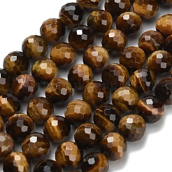 天然石タイガーアイビーズ連売り  ラウンド  ファセット（128ファセット）  8mm  穴：1mm  約50個/連  15.55インチ（39.5cm）&nbsp;G-L642-F01-8mm