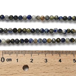 天然石ラピスラズリビーズ連売り  多面カットラウンド  3mm  穴：0.7mm  約123~132個/連  14.57''~14.96''（37~38センチメートル）&nbsp;G-RM2025-A21-3mm