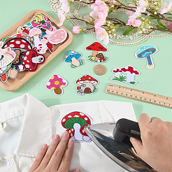 キノコ刺繍布パッチ37個  機械刺繍布地手縫い/アイロンワッペン  マスクと衣装のアクセサリー  アップリケ  ミックスカラー  44~77x32~79x1.5~2mm&nbsp;PATC-WR0001-31