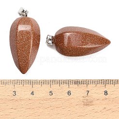 合成ゴールドストーン金砂石ペンダント  ファセットカットされたティアドロップ型チャーム、304ステンレススチール製のスナップ式バチカン付き  ステンレス鋼色  35x17mm  穴：7x4.5mm&nbsp;GG-K002-16Q