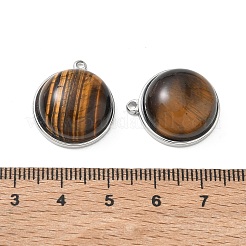 304ステンレススチールと天然タイガーアイペンダント  半円チャーム  ステンレス鋼色  21x18.5x9.5mm  穴：1.6mm&nbsp;SA-CBA11D7-03P