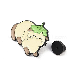 葉っぱの猫のエナメルピン  バックパック用合金ラペルピンバック  ブラック  淡黄色  25x30mm&nbsp;JEWB-L027-01EB-03