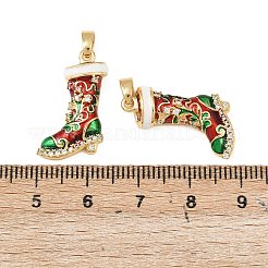 クリスマス 真鍮 マイクロパヴェ キュービックジルコニア エナメルペンダント  ラックめっき  カドミウムフリー＆鉛フリー  長持ちメッキ  ゴールドカラー  クリスマスソックス  23x13x5mm  穴：5x2mm&nbsp;KK-B161-15G-02