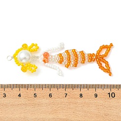 銅線で包まれたガラスシードビーズの大きなペンダント  人魚のチャーム  焼き絵の具、ガラスパール、丸ビーズ  オレンジ  70x21~21.5x9.5mm  穴：2.5mm&nbsp;PALLOY-MZ01442-02