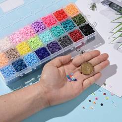 240g24色手作りポリマークレイビーズ  ヒシビーズ  ジュエリー工芸用品のDIY用  ディスク/フラットラウンド  ミックスカラー  4x1mm  穴：1mm  10 G /カラー&nbsp;CLAY-JP0001-09-4mm