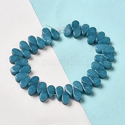 天然ホワイトジェードの模造アクアマリンビーズ連売り  染め  ティアドロップ  トップ掘削  9~10x5~5.5x3.5~4mm  穴：0.7mm  約40~48個/連  7.09~7.28''（18~18.5cm）。&nbsp;G-B064-B09-1