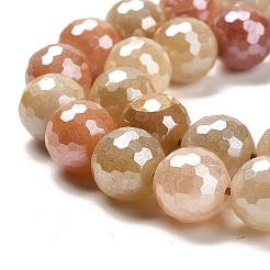 電気メッキされた天然の金色のシルク翡翠の丸いビーズ連売り  ファセット（128ファセット）  10mm  穴：1.4mm  約38個/連  14.96インチ（38cm）&nbsp;G-L598-A07-03