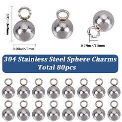 304ステンレススチール球状チャーム80個  丸いボール  ステンレス鋼色  8x5mm  穴：1.8mm&nbsp;STAS-SC0010-03P