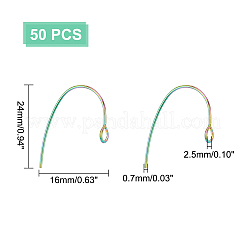 PVD真空メッキ304ステンレススチールピアスフック  水平ループ付き  虹色  24x16x1mm  穴：2.5mm  21ゲージ  ピン：0.7mm  50個/箱&nbsp;STAS-UN0018-15M