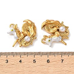 304ステンレススチール、ABSプラスチックパールペンダント  キツネのチャーム  イオンプレーティング（ip）  ゴールドカラー  23x25x4mm  穴：2mm&nbsp;SA-L002-08G