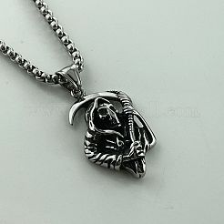 パンク スカル 死神 鎌 304 ステンレススチール ペンダント ネックレス ヒップホップ トレンディ メンズ ジュエリー  スチールブルー&nbsp;ZE8864