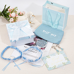 結婚祝いのギフトセット  ポリエステルの花嫁アンクレットが含まれます  紙のグリーティングカード  キャンバス化粧品収納バッグ  樹脂ペンダントキーホルダーと金属ラインストーン折りたたみミラー  ミックスカラー&nbsp;DIY-GO0001-81