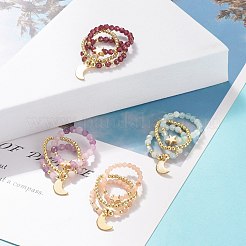 3個3スタイルの天然宝石と合成ヘマタイトストレッチリングセット  女性のための月と真鍮のスターチャームリング  ゴールドカラー  usサイズ10 1/4(19.9mm)  1個/スタイル&nbsp;RJEW-JR00452