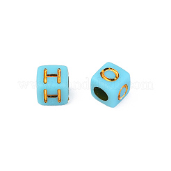 メッキアクリルビーズ  ゴールドライン入り  水平穴  文字付きのキューブ  ミックスカラー  6x6x6mm  穴：3.5mm  約3100個/500g&nbsp;MACR-N012-23