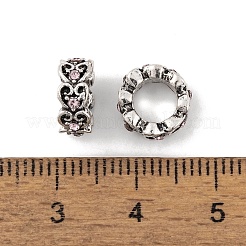 ラックめっき合金欧州ビーズ  ラインストーン付き  大穴ビーズ  ハート  アンティークシルバー  9.5x4mm  穴：6.5mm&nbsp;FIND-C055-03AS