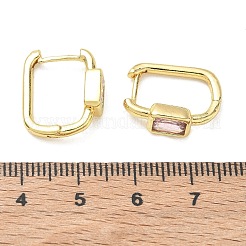 真鍮製パヴェセッティングのシングルキュービックジルコニアフープピアス  長方形  鉛フリー＆カドミウムフリー  ラックめっき  長持ちメッキ  18KGP本金メッキ  17x13.5x5.5mm&nbsp;KK-CBA98BA-18G