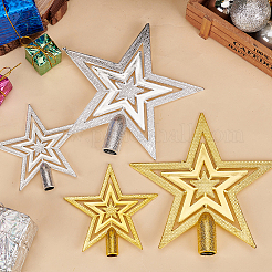 4個 4スタイル プラスチック製 クリスマスツリートップ スターオーナメント  クリスマスツリーの装飾用  ミックスカラー  95~151x95~151x12~17.5mm  穴：9.5~14mm  1個/スタイル&nbsp;AJEW-GA0006-07