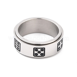 ステンレススチール製スピナーリング  サイコロ柄付き  男性用ワイドバンドリング  ステンレス鋼色  8mm  内径：17.3mm&nbsp;RJEW-C019-06P
