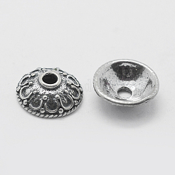 タイ 925 スターリングシルバー ビーズ キャップ  花弁のない  アンティークシルバー  9x3mm  穴：1mm&nbsp;STER-K171-30AS