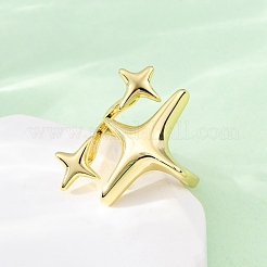 女性用真鍮調節可能カフリング  スター  カドミウムフリー＆鉛フリー  18KGP本金メッキ  星：25.5x21mm  内径：usサイズ5 3/4（16.3mm）&nbsp;RJEW-U053-06G