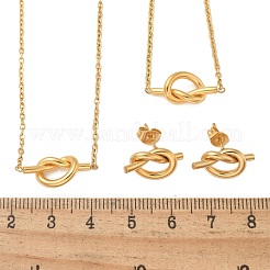ノット 304 ステンレススチール ペンダントネックレス & ブレスレット & スタッドピアスセット 女性用  イオンプレーティング（ip）  ゴールドカラー  18.31インチ（46.5cm）  7.80インチ（19.8cm）  9x17mm&nbsp;SJEW-C004-16G