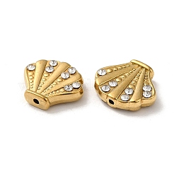 304ステンレススチールクリスタルラインストーンビーズ  ホタテ貝の形  18KGP本金メッキ  13.5x16x4mm  穴：1.2mm&nbsp;STAS-I203-03A-G