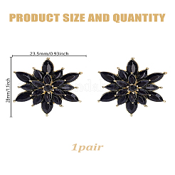 フラワーキュービックジルコニアスタッドピアス1組  女性用ライトゴールド合金イヤリング  ブラック  28x23.5mm&nbsp;EJEW-LP0013-09