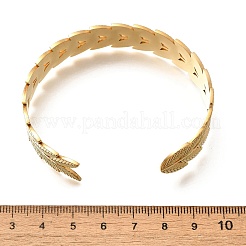 女性用 304 ステンレススチール オープンカフバングル  葉  内径：2-3/8x2インチ（6.05x50cm）&nbsp;BJEW-Z083-02G-04