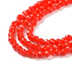 ガラス模造翡翠ビーズ連売り  多面カットラウンド  レッド  2x2mm  穴：0.6mm  約160~178個/連  13.58 ~14.17インチ（34.5~36cm）&nbsp;GLAA-H021-02-06