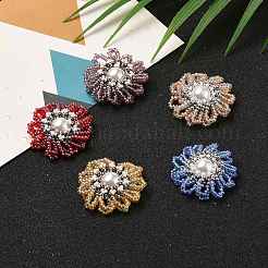 手作りガラスシードビーズ織りビーズ  プラスチック製の模造パールビーズ付き  花  ミックスカラー  30~35x10mm&nbsp;PALLOY-JF00499