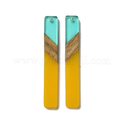 不透明な樹脂とクルミ材の大きなペンダント  長方形チャーム  きいろ  51.5x7.5x3.5mm  穴：2mm&nbsp;RESI-D060-C-05
