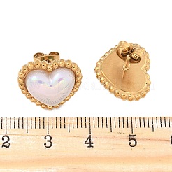 304ステンレススチールシェルハートスタッドピアス（女性用）  18KGP本金メッキ  13.5x15.5mm&nbsp;EJEW-Z095-02G