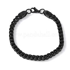 304ステンレススチール製キューバンリンクチェーンブレスレット（女性・男性用）  イオンプレーティング（ip）  ブラック  9.13インチ（23.2cm）&nbsp;BJEW-F527-07EB