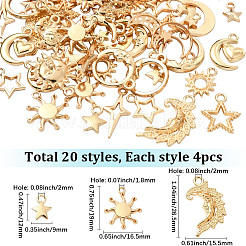 合金ペンダント4袋  月と太陽と星のチャーム  ライトゴールド  11~25.5x8~18.5x1.5~3mm  穴：1.6~2mm  20個/袋&nbsp;FIND-SC0017-83