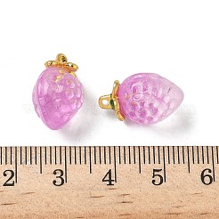クリアガラスペンダント  ストロベリーチャーム  黄金の合金エナメルパーツと  ツートン  パールピンク  18x12x10.5mm  穴：1.5mm&nbsp;GLAA-P072-03G-05