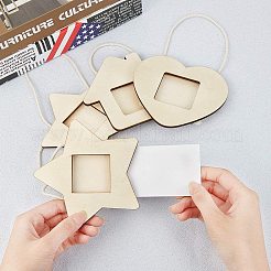 ウッドペンダント  フォトフレームのテーマ  染色されていない  ハウス  スター  ハート  アンティークホワイト  15個/セット&nbsp;WOOD-PH0008-61