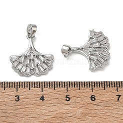 真鍮マイクロパヴェクリアキュービックジルコニアペンダント  イチョウの葉のチャーム  プラチナ  19x18x3mm  穴：4x2.5mm&nbsp;CU-CBA5C42-03P