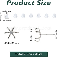 925スターリングシルバー製スタッドピアスパーツ  プラスチック製のピアスキャッチで  銀  トレイ：8.5x9.5mm  11x13mm  ピン：0.8mm  2ペア&nbsp;STER-DC0001-48