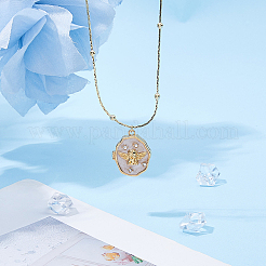 キューピッド真鍮クリスタルラインストーンオーバルロケットネックレス1個  シェルパール付き  ゴールドカラー  16.73インチ（42.5cm）&nbsp;NJEW-HS0001-14