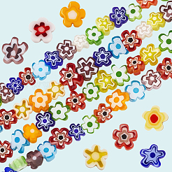 手作りミッレフィオーリガラスビーズ連売り  花  ミックスカラー  3.7~5.6x2.6mm  穴：1mm  約88~110個/連  15.75インチ（40cm）  1連売り/セット&nbsp;LAMP-LT0001-09A