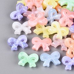 光沢のあるツートンカラーの透明アクリルビーズ  蝶結び  暗闇で光る  グリッターパウダー付き  ミックスカラー  24x31.5x10mm  穴：2.5mm  約120個/500g&nbsp;OACR-Q199-40